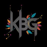 A vibrant and artistic representation of the letters KBG. Each letter is made out of multiple curved black lines running together, and is adorned with colorful leaves. The ends of the letters extend and narrow into thin lines capped with colorful dots.